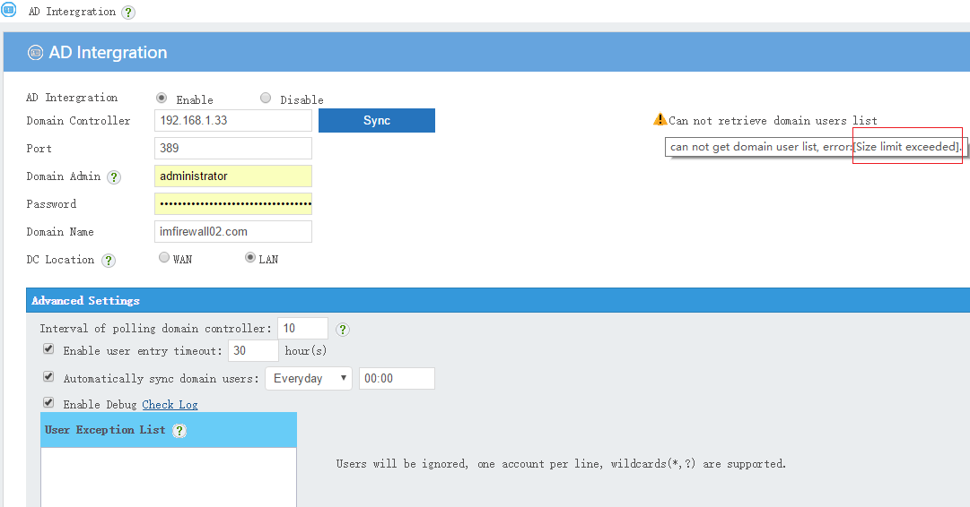 How To Fix size Limit Exceeded Issue Of AD Intergration In WFilter 